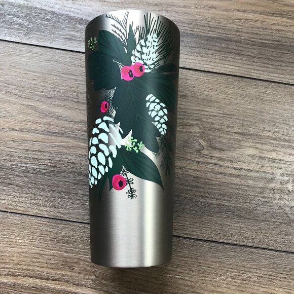 Starbucks‎ 2021 HOLIDAY Pinecone Berry Metallic Stainless Steel Tumbler 24 Oz. - Picture 3 of 9